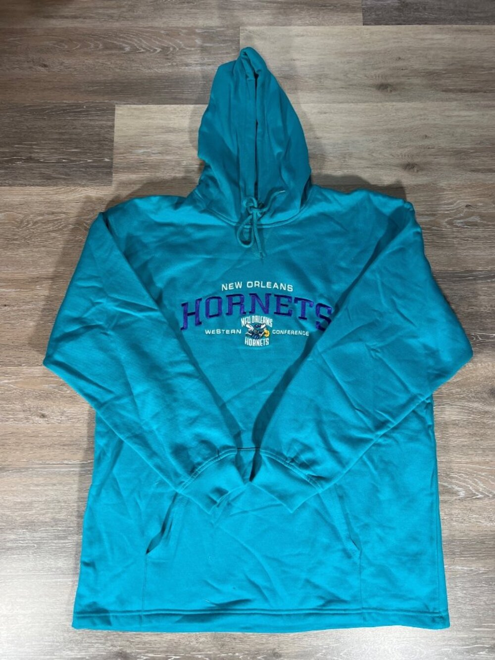 Vintage New Orleans Hornets NBA Teal Hoodie Sweatshirt XL i3